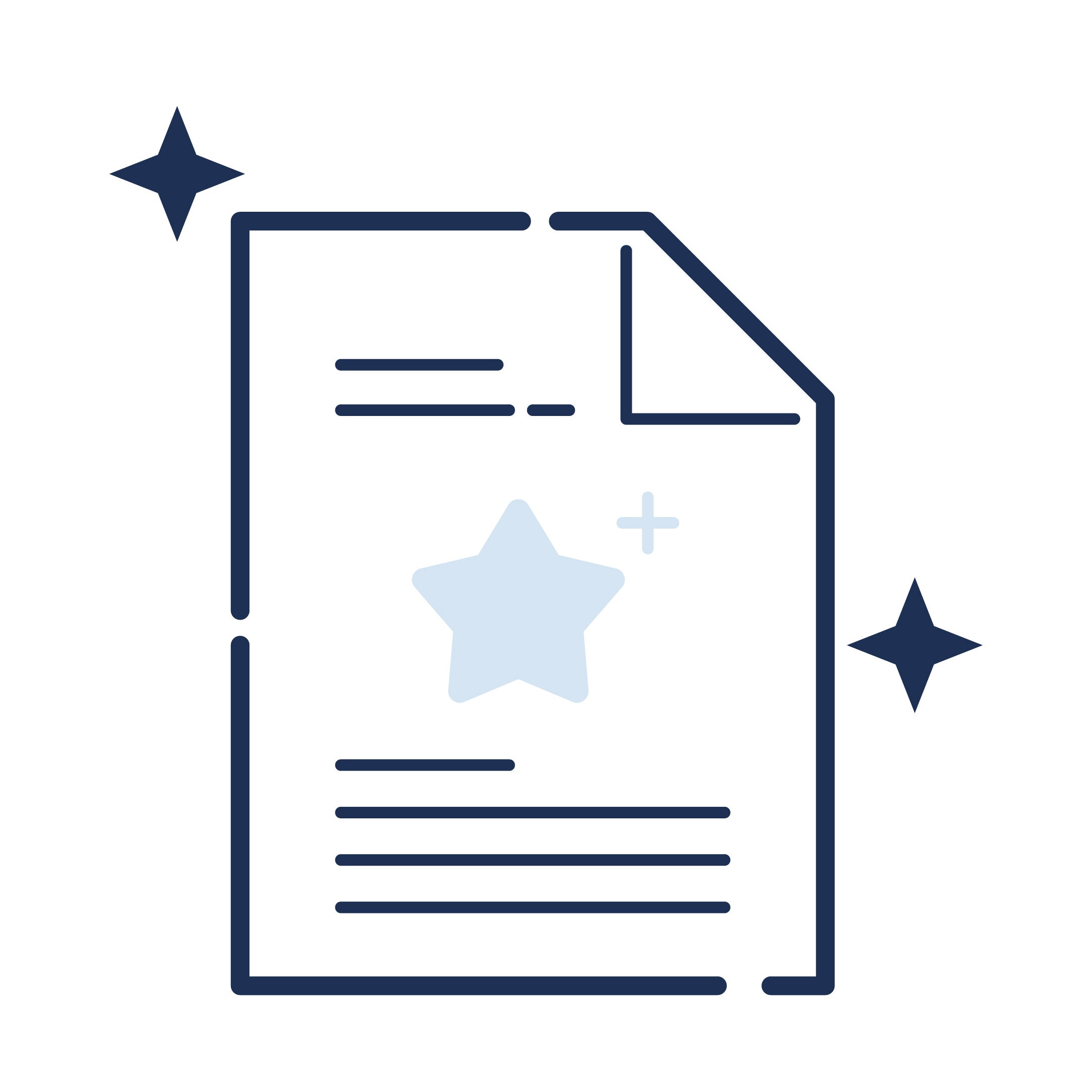 Icon of a document with a star and plus signs on a white background